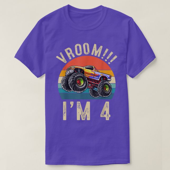 T-shirt J'ai 4 ans Vroom 4th Birthday Party Truck Car (Design devant)