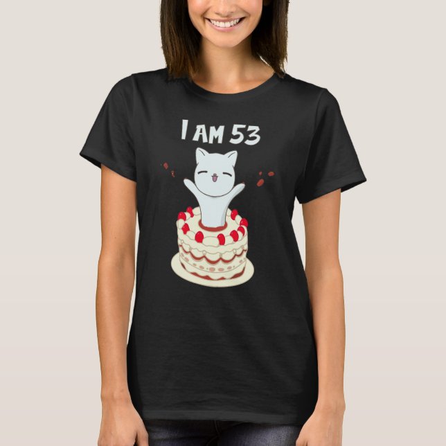 T-shirt J'ai 53 mignonette chaton avec gâteau d'anniversai (Devant)