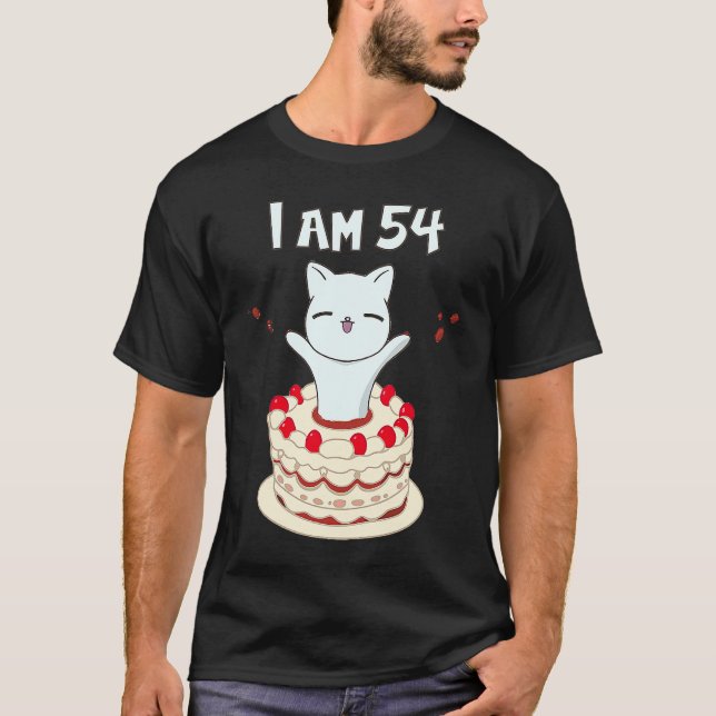 T-shirt J'ai 54 mignonne chaton avec gâteau d'anniversaire (Devant)