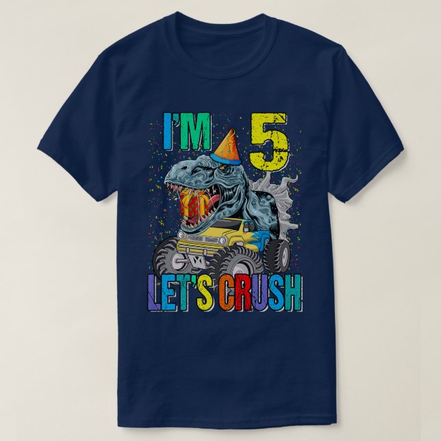 T-shirt J'ai 5 ans écrasons Monster Truck Dinosaur (Design devant)