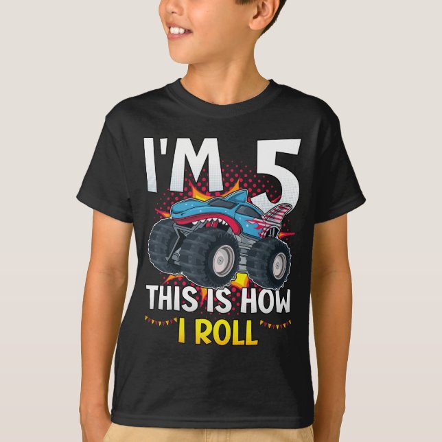 T-shirt J'ai 5 ans Voici comment je roule Monster Truck Bo (Devant)