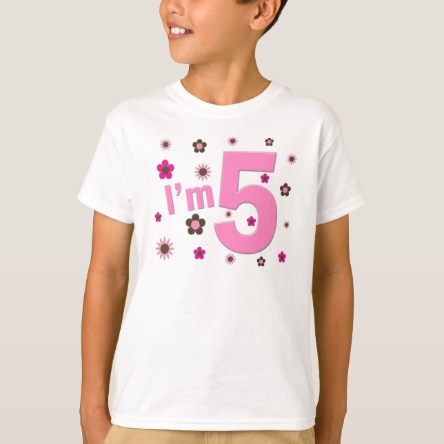 T-shirt J'ai 5 fleurs roses et Brown (Devant)