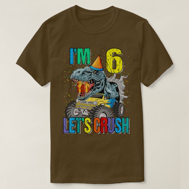 T-shirt J'ai 6 ans écrasons Monster Truck Dinosaur (Design devant)