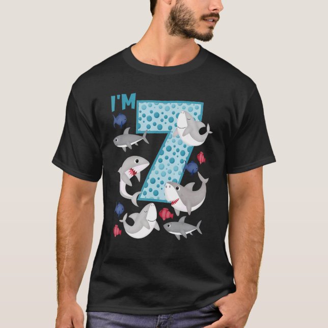 T-shirt J'ai 7 7e anniversaire équipage de requin thème Fa (Devant)