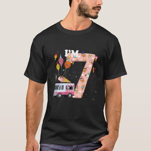 T-shirt J'ai 7 Anniversaire Pour Garçons Filles Camion Crè (Devant)