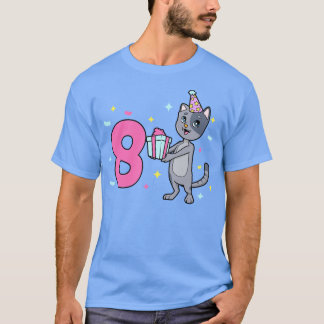 T-shirt J'ai 8 ans avec la fille de chat anniversaire 8 an
