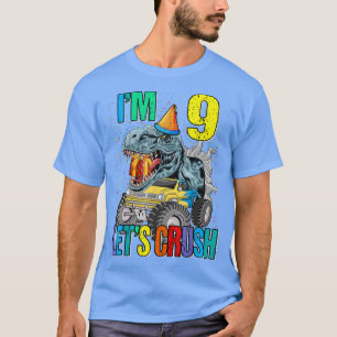 T-shirt J'ai 9 ans, écrasons le dinosaure de camion Monste