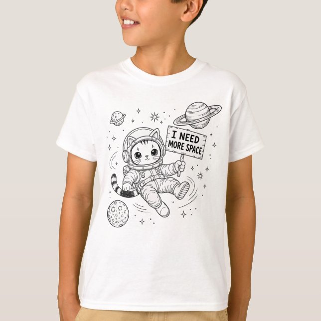 T-shirt J'ai Besoin De Plus D'espace Drôle Chat Astronaute (Devant)