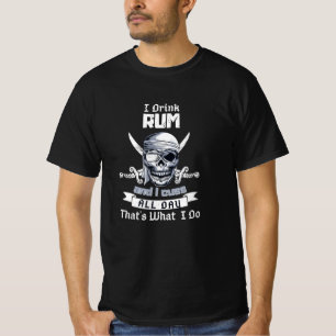 T-shirt J'ai bu du rhum Pirate Skull Jolly roger Drapeau c