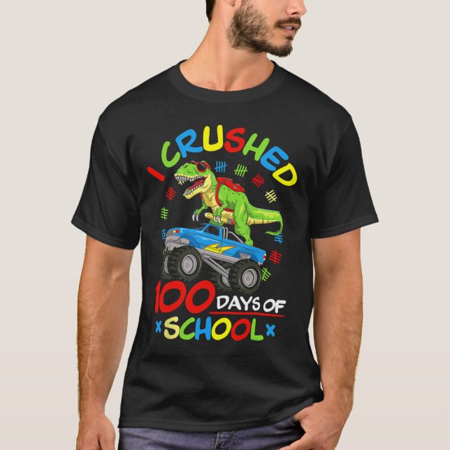 T-shirt J'Ai Écrasé 100 Jours De Garçons Scolaires Monster (Devant)