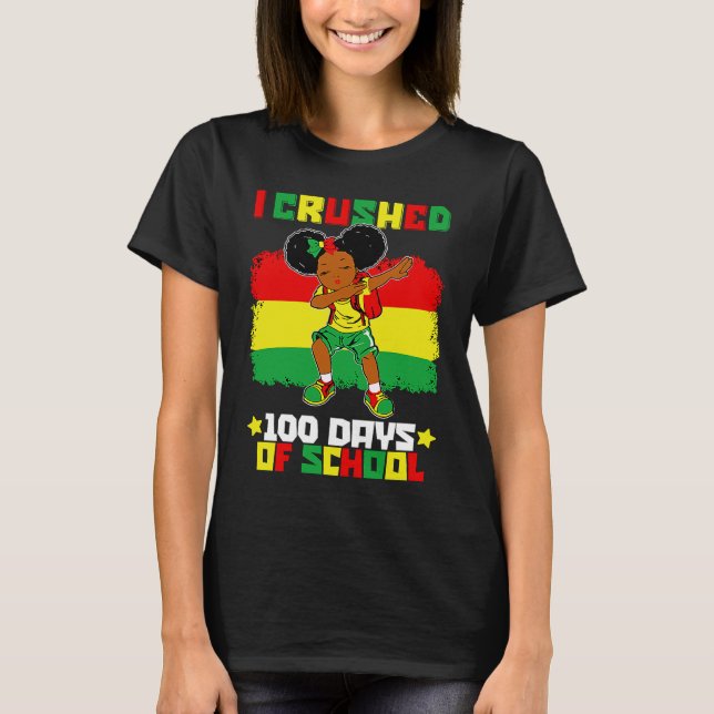 T-shirt J'Ai Écrasé 100 Jours D'École Noir Afro Dabbing Gi (Devant)