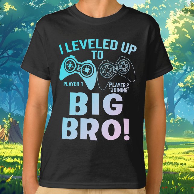 T-shirt J'Ai Été Jusqu'À Big Bro Gradient Big Brother (I Leveled Up To Big Bro Gradient Big Brother Gamer Controller Player 1 and Player 2 Joining T-Shirt)