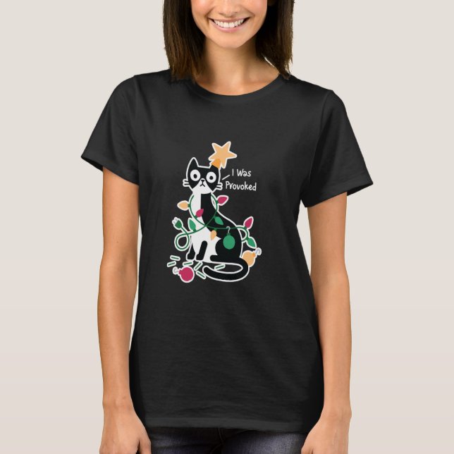 T-shirt J'Ai Été Provoqué Drôle Conception De Noël Chat (Devant)