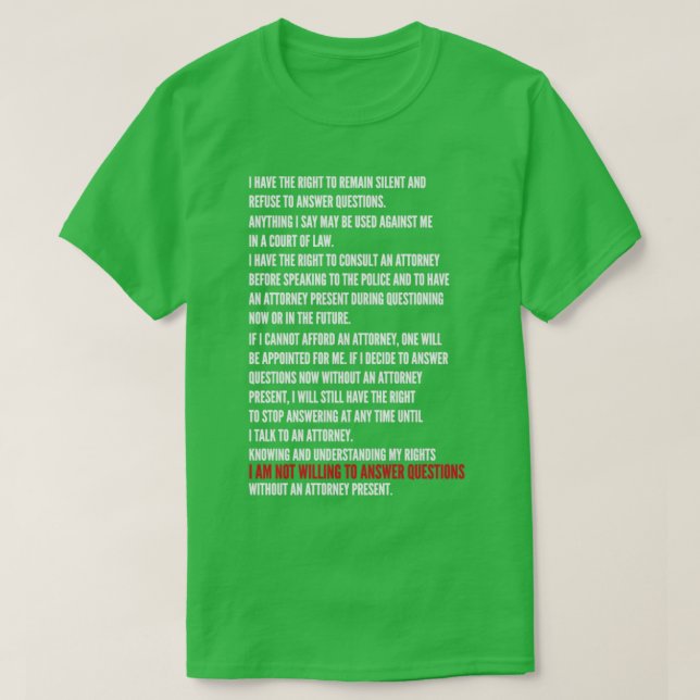T-shirt J'ai le droit de garder le silence avertissement M (Design devant)