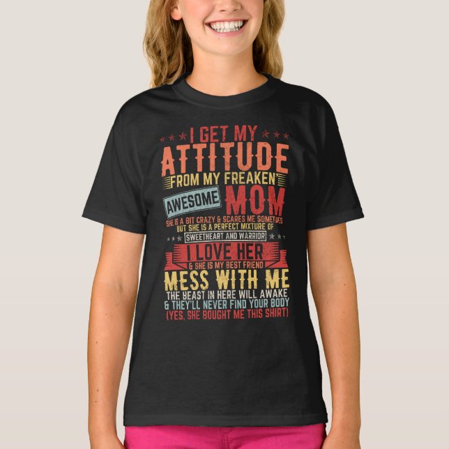 T-shirt J'Ai Mon Attitude Super Maman Fille (Devant)