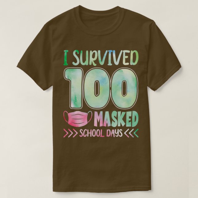 T-shirt J'ai survécu 100 jour d'école masqué drôle d'aquar (Design devant)