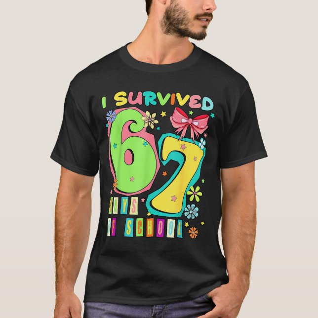 T-shirt J'ai Survécu 67 Jours D'école Coquette Bow Enseign (Devant)