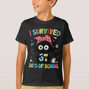 T-shirt J'ai survécu 67 jours d'école drôle chat noir Six