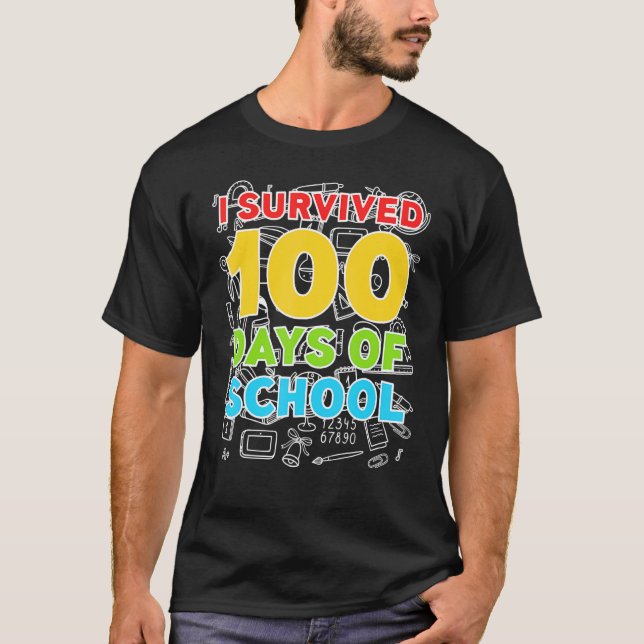 T-shirt J'Ai Survécu À 100 Jours De Chemise D'École Joyeux (Devant)