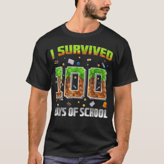 T-shirt J'ai survécu à 100 jours d'école Drôle Pixel Gamer
