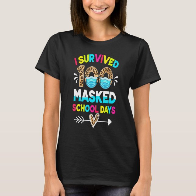 T-shirt J'Ai Survécu À 100 Jours D'École Leopard (Devant)
