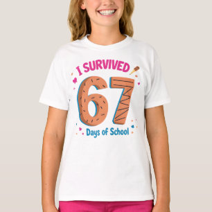 T-shirt J'ai survécu à 67 jours d'école Drôle Enfants Écol