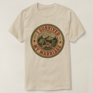 T-shirt J'ai Survécu à Mon Mariage Badge Camping Drôle