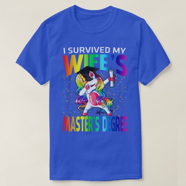 T-shirt J'ai survécu au Master de ma femme Unicorn (Design devant)