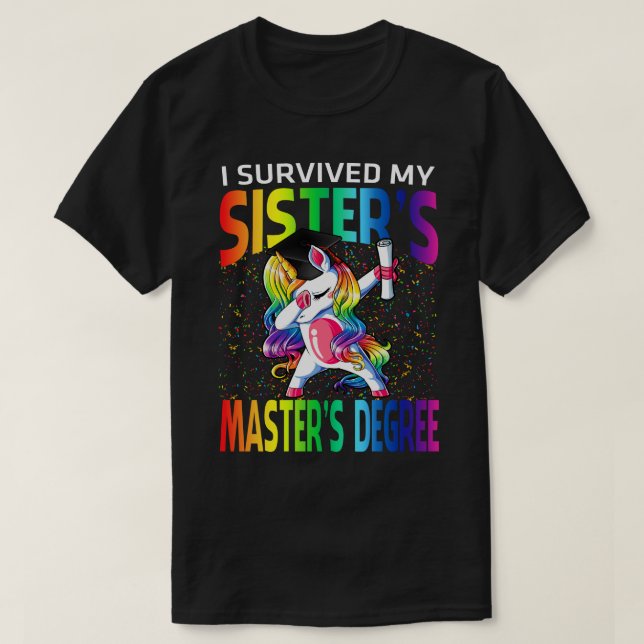 T-shirt J'ai survécu au Master de ma soeur Unicorn gra (Design devant)