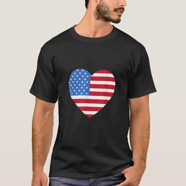 T-shirt J'aime America Love Flag coeur 4 juillet (Devant)