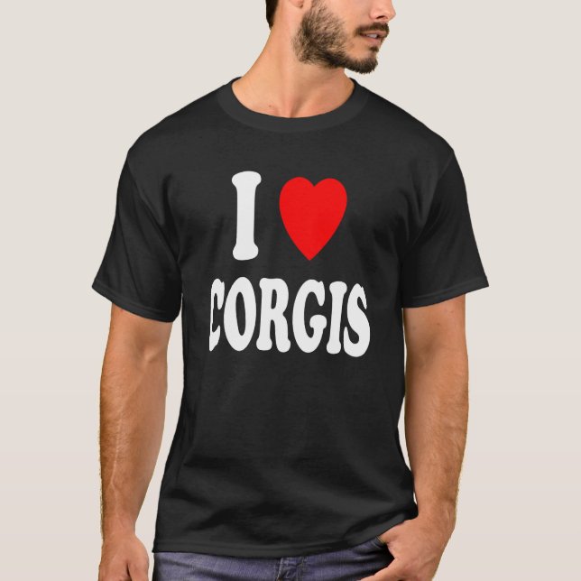 T-shirt J'aime (Amour) les chiots de chiens Corgis (Devant)