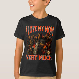 T-shirt J'aime beaucoup ma mère, mème de squelette drôle