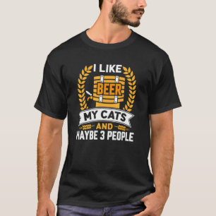 T-shirt J'Aime Bière Mes Chats Et Peut-Être 3 Personnes