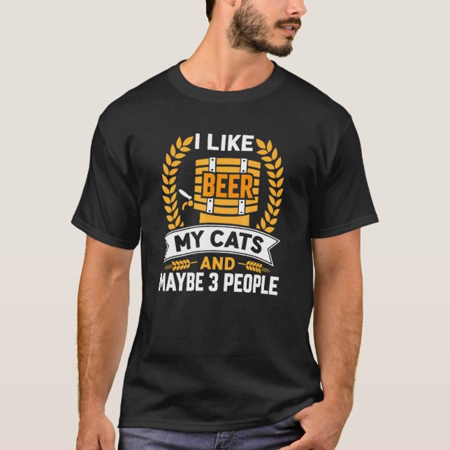 T-shirt J'Aime Bière Mes Chats Et Peut-Être 3 Personnes (Devant)