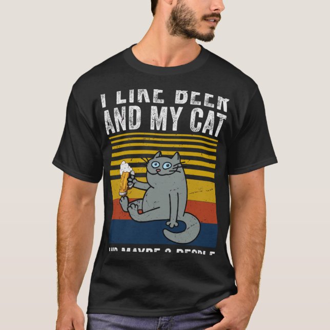 T-shirt J'Aime Bière Mon Chat Et Peut-Être 3 Personnes Biè (Devant)