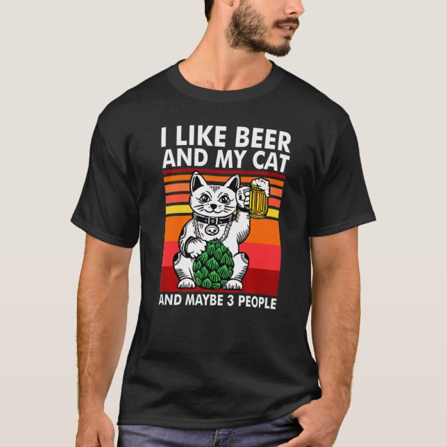 T-shirt J'Aime Bière Mon Chat Et Peut-Être 3 Personnes Cha (Devant)