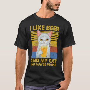 T-shirt J'Aime Bière Mon Chat Et Peut-Être 3 Personnes Cha