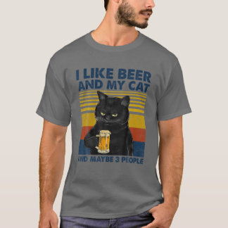T-shirt J'Aime Bière Mon Chat Et Peut-Être 3 Personnes Drô
