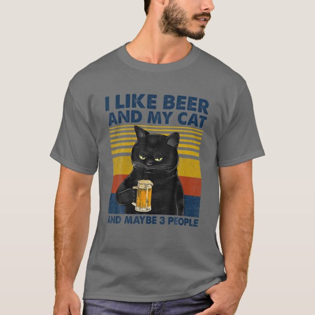 T-shirt J'Aime Bière Mon Chat Et Peut-Être 3 Personnes Drô (Devant)