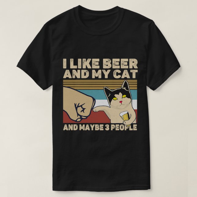 T-shirt J'Aime Bière Mon Chat Et Peut-Être 3 Personnes Drô (Design devant)