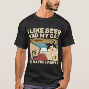 T-shirt J'Aime Bière Mon Chat Et Peut-Être 3 Personnes Drô