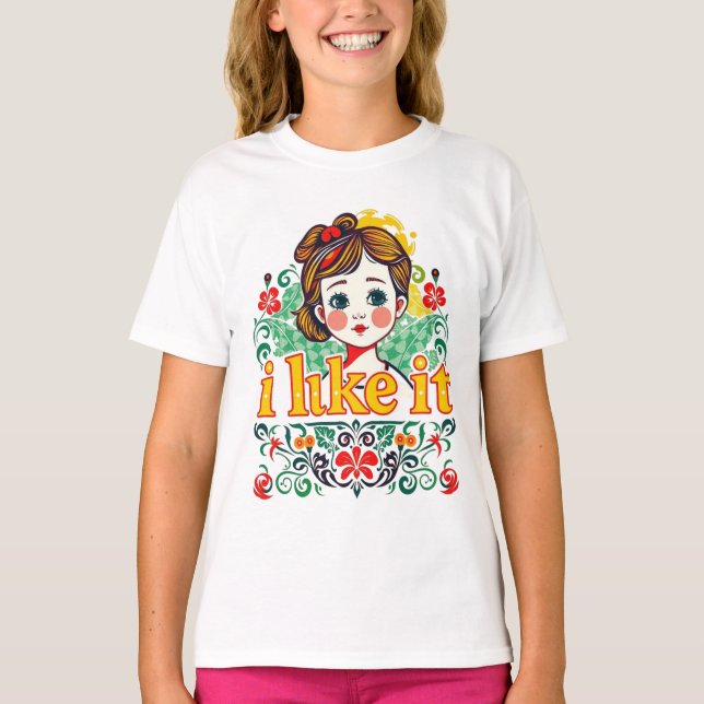 T-shirt J'aime ça – Graphisme floral de fille rétro mignon (Devant)