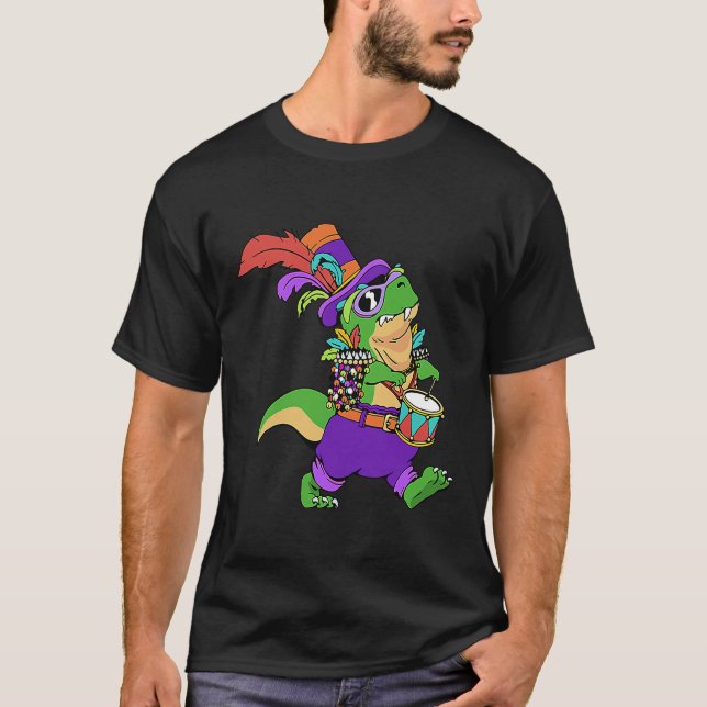T-shirt J'Aime Célébrer Mardi Gras Marching Dinosaur Pa (Devant)