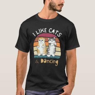 T-shirt J'aime Chats et Danse Coucher de soleil Rétro Chat