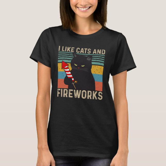 T-shirt J'aime Chats et Fireworks Pyrotechnie (Devant)