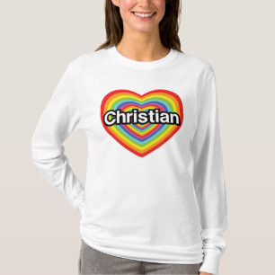 T-shirt J'aime Christian : coeur arc-en-ciel
