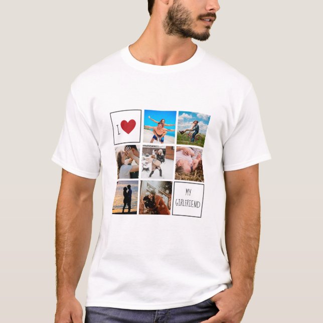 T-shirt J'aime coeur ma petite amie photo collage couples  (Devant)