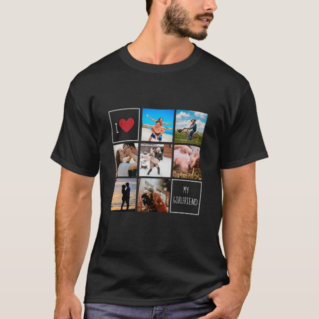 T-shirt J'aime coeur ma petite amie photo collage couples  (Devant)