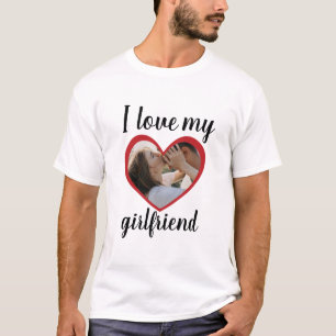 T-shirt J'aime coeur ma petite amie photo personnalisée bl