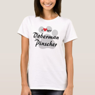 T-shirt J'aime (coeur) mon Pinscher Pawprint de dobermann